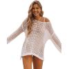 imageSHENHE Womens Swimsuit Coverup Crochet Hollow Out Bathing Suit Cover Ups Long Sleeve Split Hem Beach SwimwearWhite