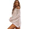 imageSHENHE Womens Swimsuit Coverup Crochet Hollow Out Bathing Suit Cover Ups Long Sleeve Split Hem Beach SwimwearWhite