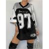 imageSHENHE Womens Y2k Oversized Mesh Jersey Dress Number Print Half Sleeve Short Tshirt DressSilver
