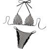 imageSHENHE Womens 2 Piece Striped Halter High Waist Tie Back Textured Sexy Bikini Set with ThongBlack and White