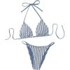 imageSHENHE Womens 2 Piece Striped Halter High Waist Tie Back Textured Sexy Bikini Set with ThongBlue