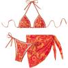 imageSHENHE Womens 3 Piece Bathing Suit Floral Halter Tie Back Thong Bikini Set with Sarong Cover UpsOrange