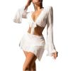 imageSHENHE Womens 4 Piece Swimsuit Halter Triangle High Cut Bikini Set with Coverup Top and SkirtWhite