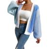 imageSHENHE Womens Color Block Open Front Long Sleeve Ribbed Knit Cropped Cardigan SweatersBlue White Multi