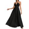 imageSHENHE Womens Deep V Neck Tie Knot Backless Halter Dress A Line Flowy Ruffle Maxi DressBlack