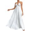 imageSHENHE Womens Deep V Neck Tie Knot Backless Halter Dress A Line Flowy Ruffle Maxi DressWhite