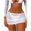 imageSHENHE Womens Mesh Swim Cover Up Skirt Drawstring Sheer Beach Mini Skirt CoverupPure White
