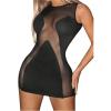 imageSHENHE Womens Sexy Contrast Sheer Mesh Sleeveless Bodycon Mini Dress Party Club DressBlack