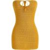 imageSHENHE Womens Strapless Tie Front Cut Out Backless Tube Dress Bodycon Mini DressMustard Yellow