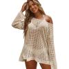 imageSHENHE Womens Swimsuit Coverup Crochet Hollow Out Bathing Suit Cover Ups Long Sleeve Split Hem Beach SwimwearBright Apricot