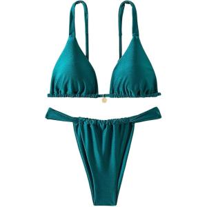imageSHENHE Womens 2 Piece Swimsuits Triangle Bathing Suit Tie Back Sexy Thong Bikini SetTeal Blue