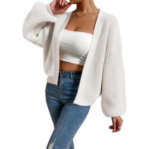 imageSHENHE Womens Color Block Open Front Long Sleeve Ribbed Knit Cropped Cardigan SweatersApricot Plain
