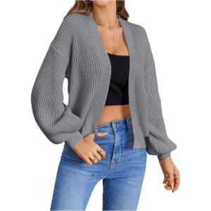 imageSHENHE Womens Color Block Open Front Long Sleeve Ribbed Knit Cropped Cardigan SweatersGrey
