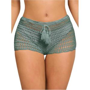 imageSHENHE Womens Crochet Coverups Hollow Out Tie Waist See Through Boho ShortsMint Green