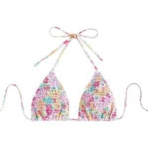 imageSHENHE Womens Floral Triangle Bikini Tops Shirred Halter Swimsuit Bathing Suits Multicolor M