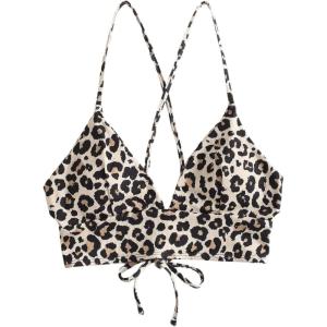 imageSHENHE Womens Leopard Criss Cross V Neck Bikini Top Animal Print Sexy Swimsuit TopBlack