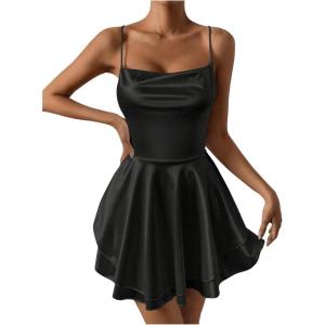 imageSHENHE Womens Open Back Layered Flowy Criss Cross Strappy Backless Sexy Party Mini DressBlack