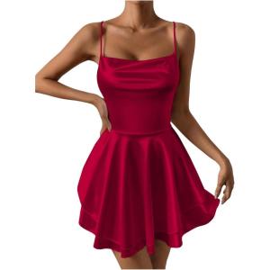 imageSHENHE Womens Open Back Layered Flowy Criss Cross Strappy Backless Sexy Party Mini DressBurgundy