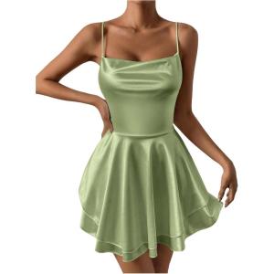 imageSHENHE Womens Open Back Layered Flowy Criss Cross Strappy Backless Sexy Party Mini DressGreen