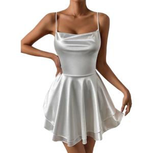 imageSHENHE Womens Open Back Layered Flowy Criss Cross Strappy Backless Sexy Party Mini DressWhite