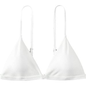 imageSHENHE Womens Ribbed Spaghetti Strap Micro Triangle Swimsuit Bathing Suit Bikini TopsWhite