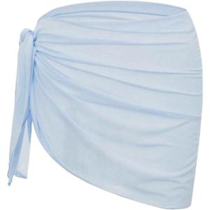 imageSHENHE Womens Sarong Coverups Bathing Suit Wrap Skirt Sheer Short Sarong Wraps Beach SkirtLight Blue
