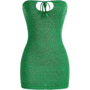 imageSHENHE Womens Strapless Tie Front Cut Out Backless Tube Dress Bodycon Mini DressGreen