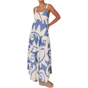 imageSHENHE Womens Tiered Boho Maxi Dress Patterned Flowy Dress Smocked Ruffle Summer VacationBlue