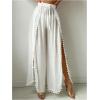 imageSHENHE Womens Bathing Suit Cover Up Pants Split Wide Leg Sheer Flowy Beach Palazzo PantsWhite