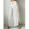 imageSHENHE Womens Bathing Suit Cover Up Pants Split Wide Leg Sheer Flowy Beach Palazzo PantsWhite