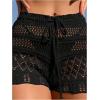 imageSHENHE Womens Crochet Cover Up Shorts Hollow Out Tie Front Sheer Beach Shorts CoverupsBlack