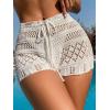 imageSHENHE Womens Crochet Cover Up Shorts Hollow Out Tie Front Sheer Beach Shorts CoverupsDrawstring White