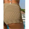 imageSHENHE Womens Crochet Cover Up Shorts Hollow Out Tie Front Sheer Beach Shorts CoverupsKhaki