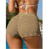 imageSHENHE Womens Crochet Cover Up Shorts Hollow Out Tie Front Sheer Beach Shorts CoverupsKhaki
