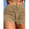 imageSHENHE Womens Crochet Cover Up Shorts Hollow Out Tie Front Sheer Beach Shorts CoverupsKhaki