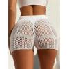imageSHENHE Womens Crochet Cover Up Shorts Hollow Out Tie Front Sheer Beach Shorts CoverupsWhite