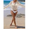 imageSHENHE Womens Crochet Hollow Out Drop Shoulder Cover Up Sheer Long Sleeve Beach TopBeige