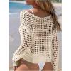 imageSHENHE Womens Crochet Hollow Out Drop Shoulder Cover Up Sheer Long Sleeve Beach TopBeige