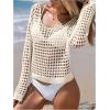 imageSHENHE Womens Crochet Hollow Out Drop Shoulder Cover Up Sheer Long Sleeve Beach TopBeige