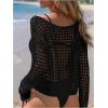 imageSHENHE Womens Crochet Hollow Out Drop Shoulder Cover Up Sheer Long Sleeve Beach TopBlack