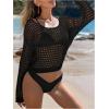imageSHENHE Womens Crochet Hollow Out Drop Shoulder Cover Up Sheer Long Sleeve Beach TopBlack