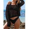 imageSHENHE Womens Crochet Hollow Out Drop Shoulder Cover Up Sheer Long Sleeve Beach TopBlack