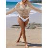 imageSHENHE Womens Crochet Hollow Out Drop Shoulder Cover Up Sheer Long Sleeve Beach TopKhaki