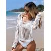 imageSHENHE Womens Crochet Hollow Out Drop Shoulder Cover Up Sheer Long Sleeve Beach TopWhite