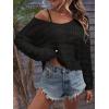 imageSHENHE Womens Crochet Hollow Out Drop Shoulder Scoop Neck Long Sleeve Sweater TopBlack