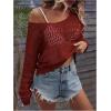 imageSHENHE Womens Crochet Hollow Out Drop Shoulder Scoop Neck Long Sleeve Sweater TopBurgundy
