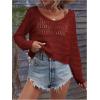 imageSHENHE Womens Crochet Hollow Out Drop Shoulder Scoop Neck Long Sleeve Sweater TopBurgundy