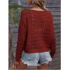 imageSHENHE Womens Crochet Hollow Out Drop Shoulder Scoop Neck Long Sleeve Sweater TopBurgundy