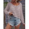 imageSHENHE Womens Crochet Hollow Out Drop Shoulder Scoop Neck Long Sleeve Sweater TopDusty Pink