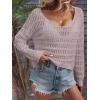 imageSHENHE Womens Crochet Hollow Out Drop Shoulder Scoop Neck Long Sleeve Sweater TopDusty Pink